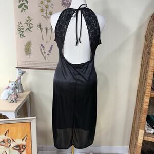 Vintage Satin Lace Tie Open Back Slip Dress Sexy Romantic Goth Dark Coquette L